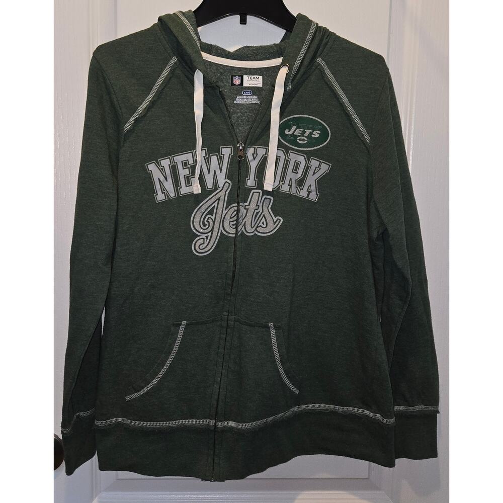 NY Jets women zippered hoodie  sz L glitter letters
